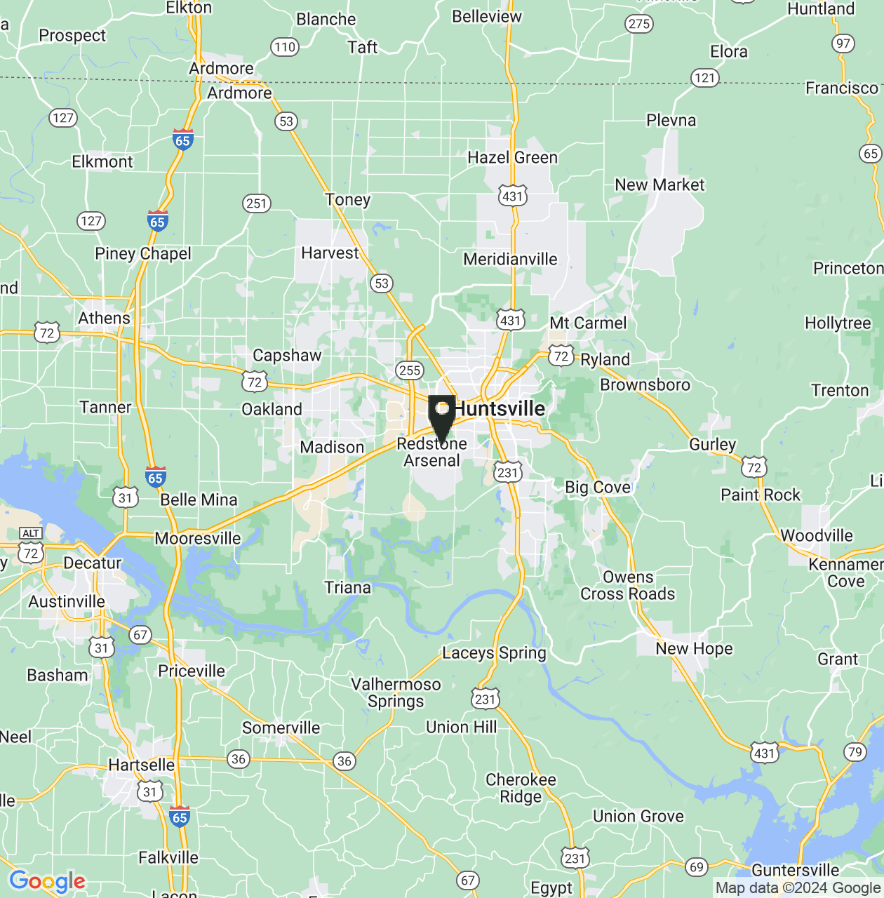 Map showing Huntsville