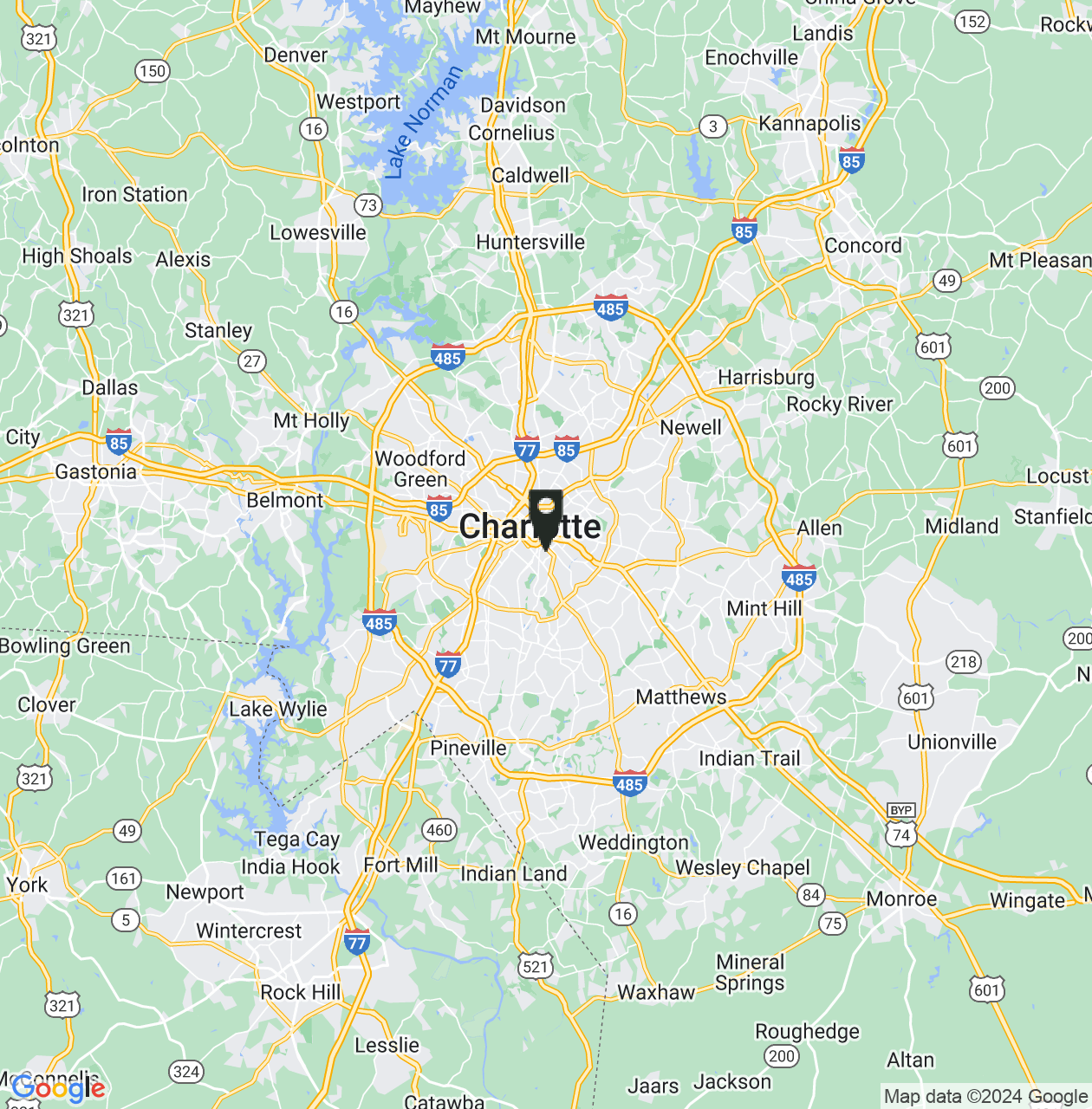 Map showing Charlotte