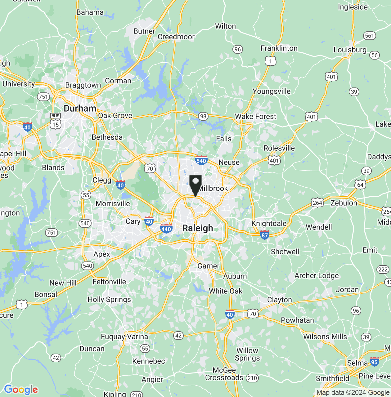 Map showing Wake County, North Carolina