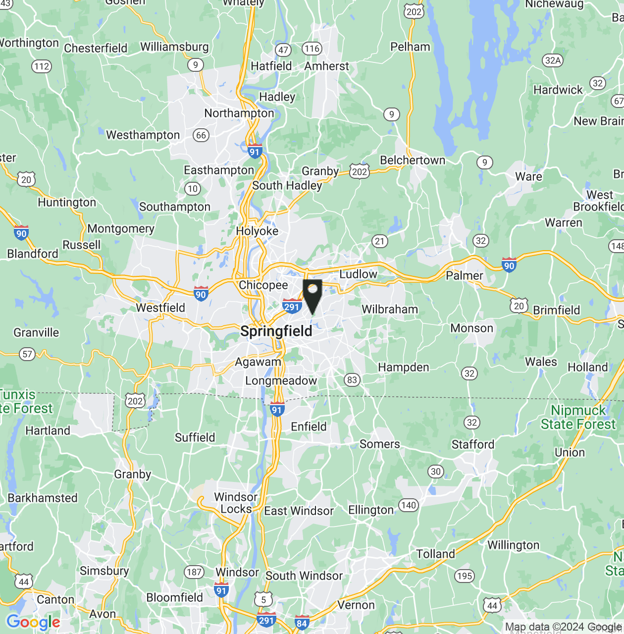 Map showing Hampden County, Massachusetts