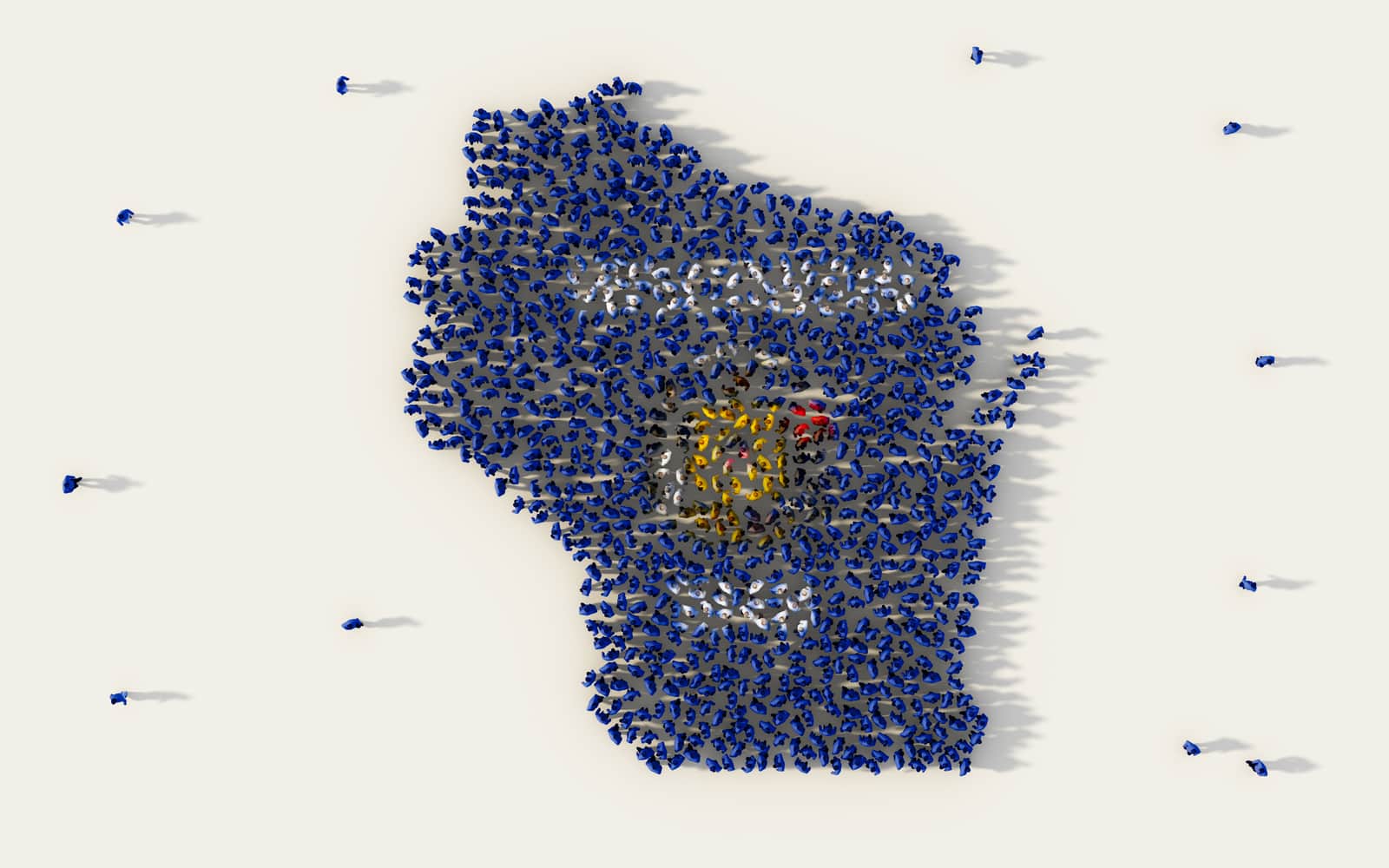 Large group of people forming the shape of Wisconsin