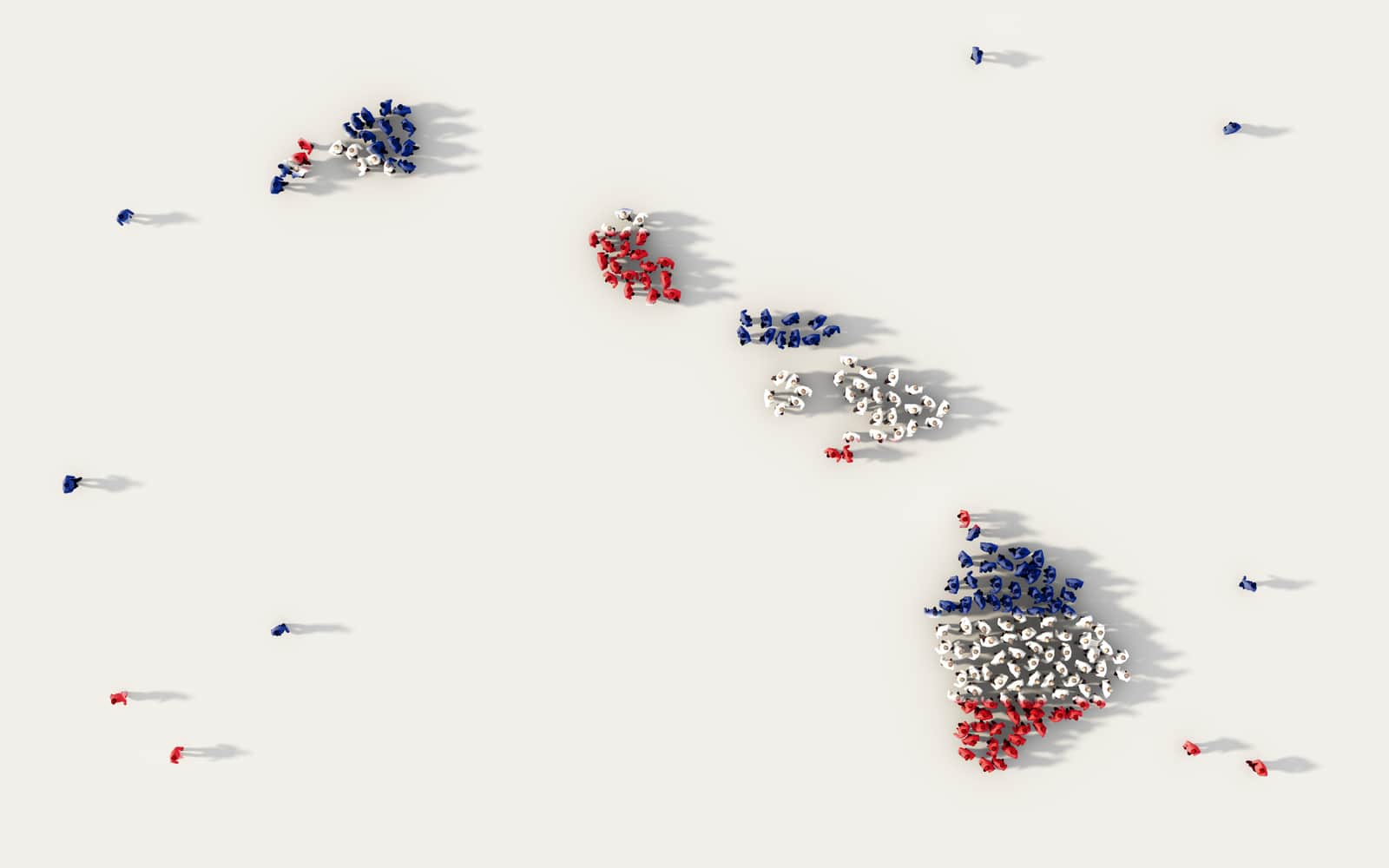 Large group of people forming the shape of Hawaii