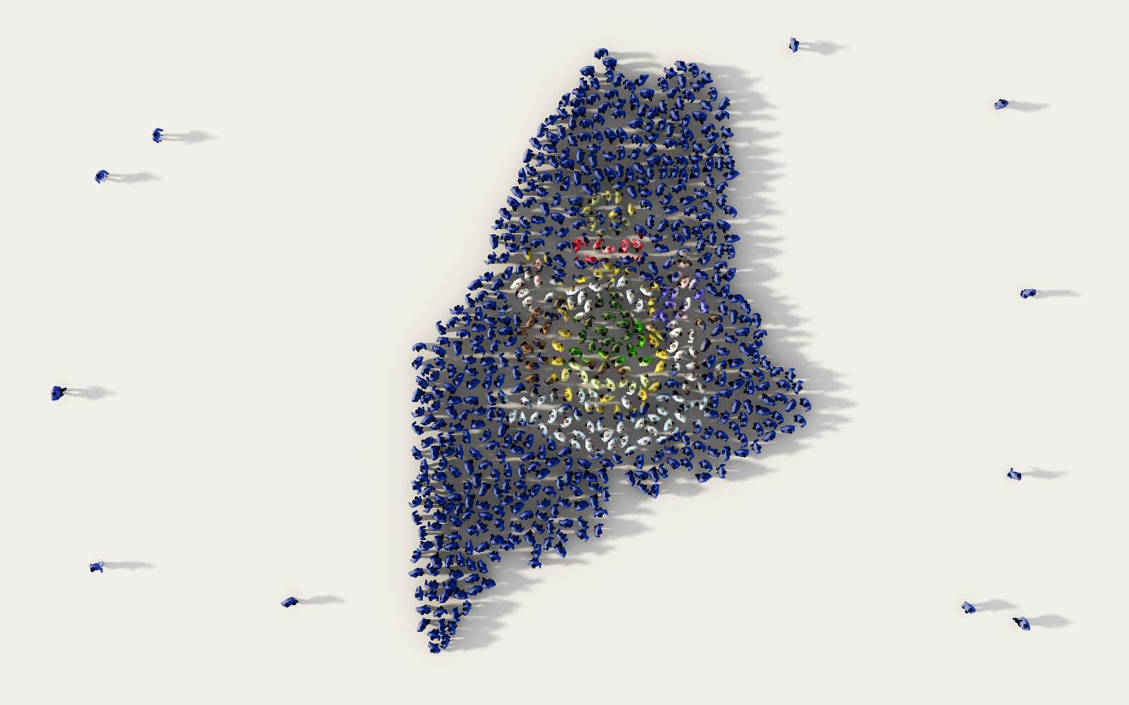 Large group of people forming the shape of Maine