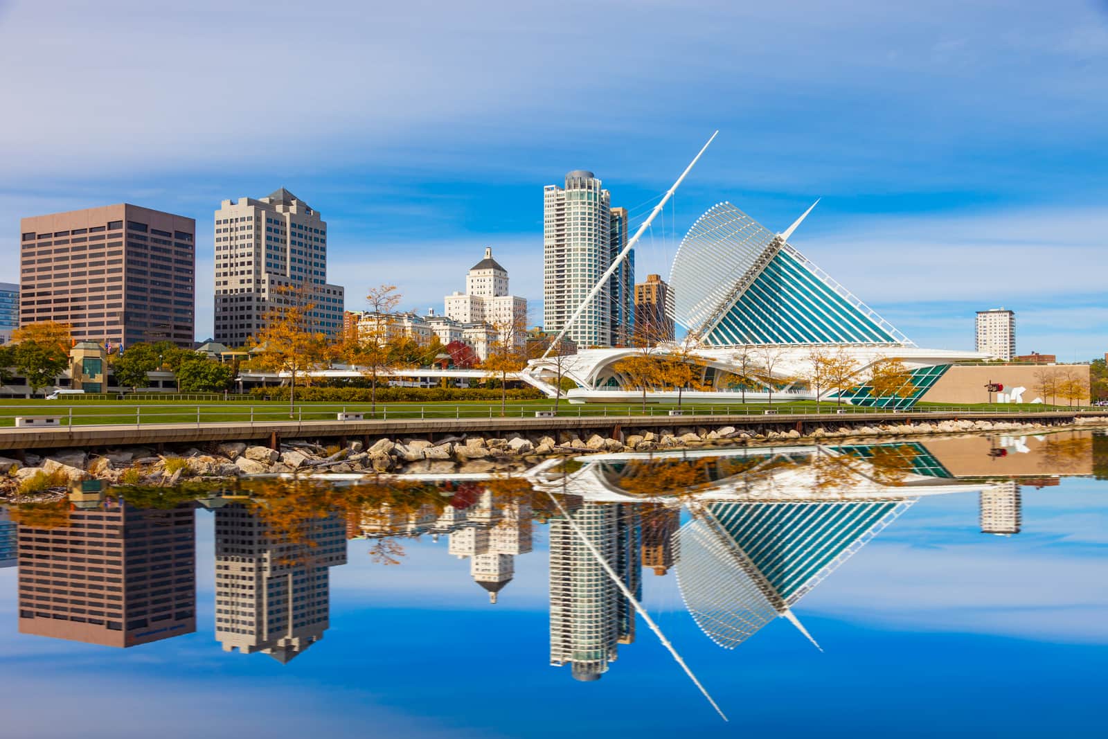 Skyline Milwaukee Wisconsin over Lake Michigan