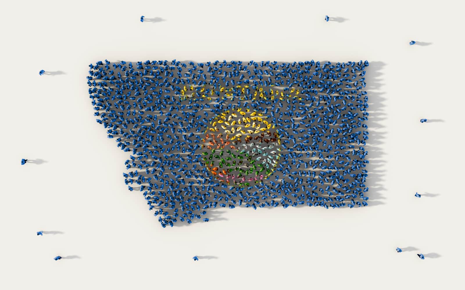 Large group of people forming shape of Montana