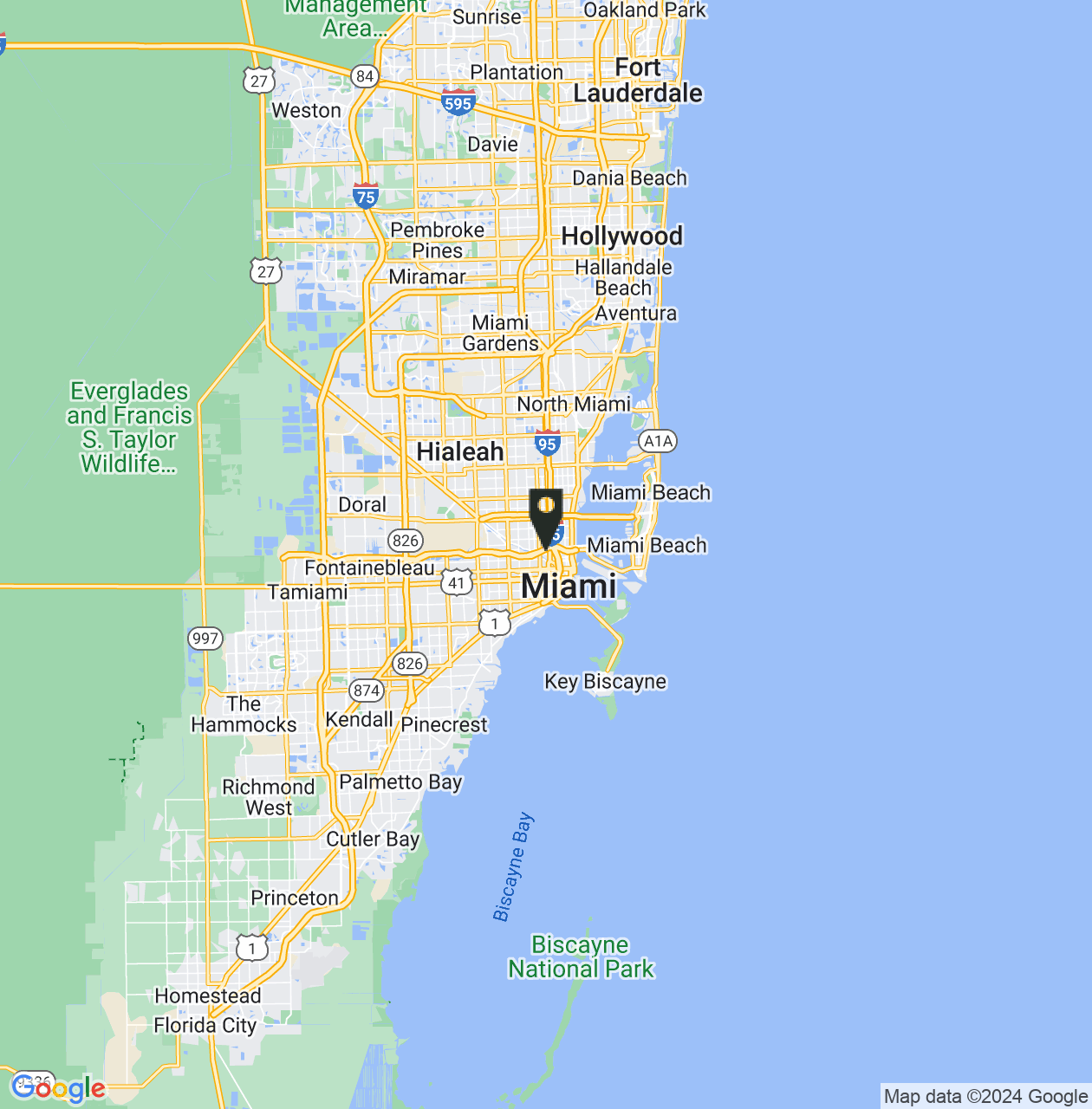 Map showing Miami-Dade County, Florida