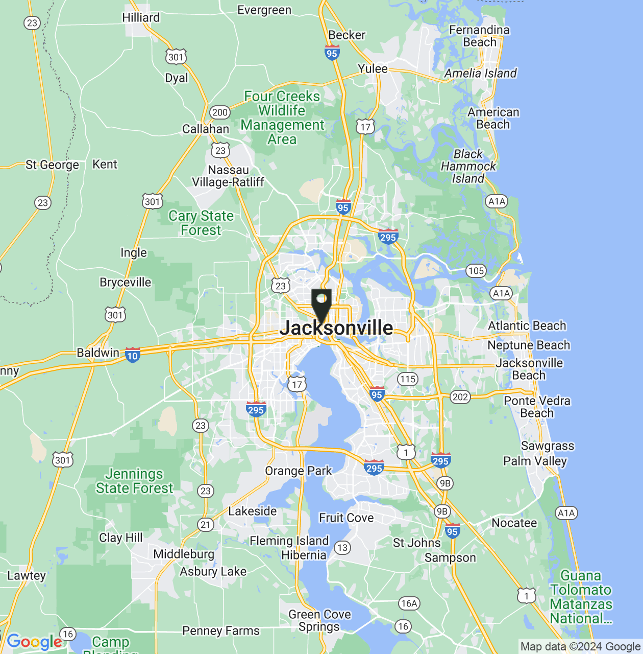 Map showing Jacksonville