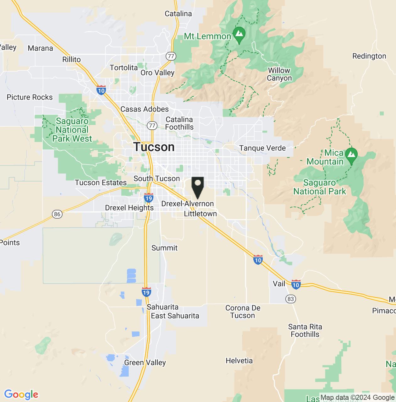 Map showing Tucson