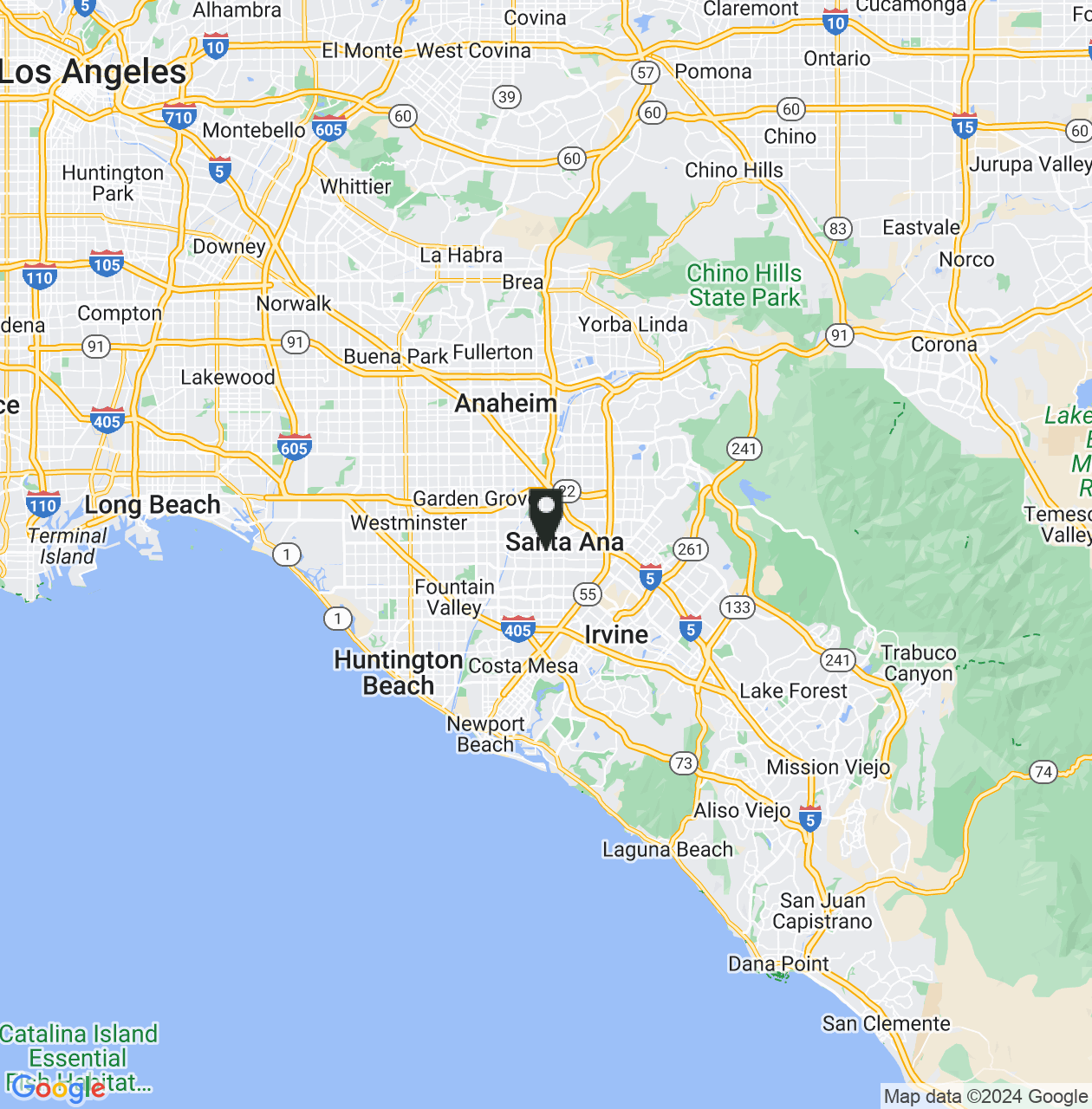 Map showing Orange County, California
