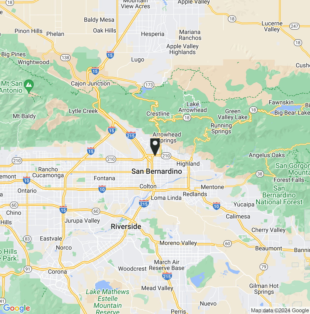 Map showing San Bernardino County, California