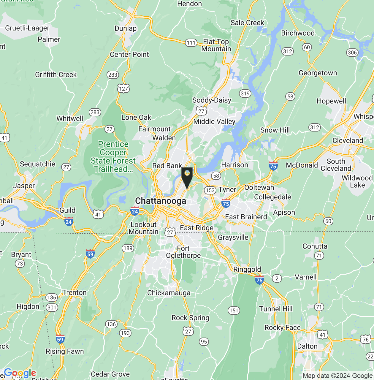 Map showing Chattanooga