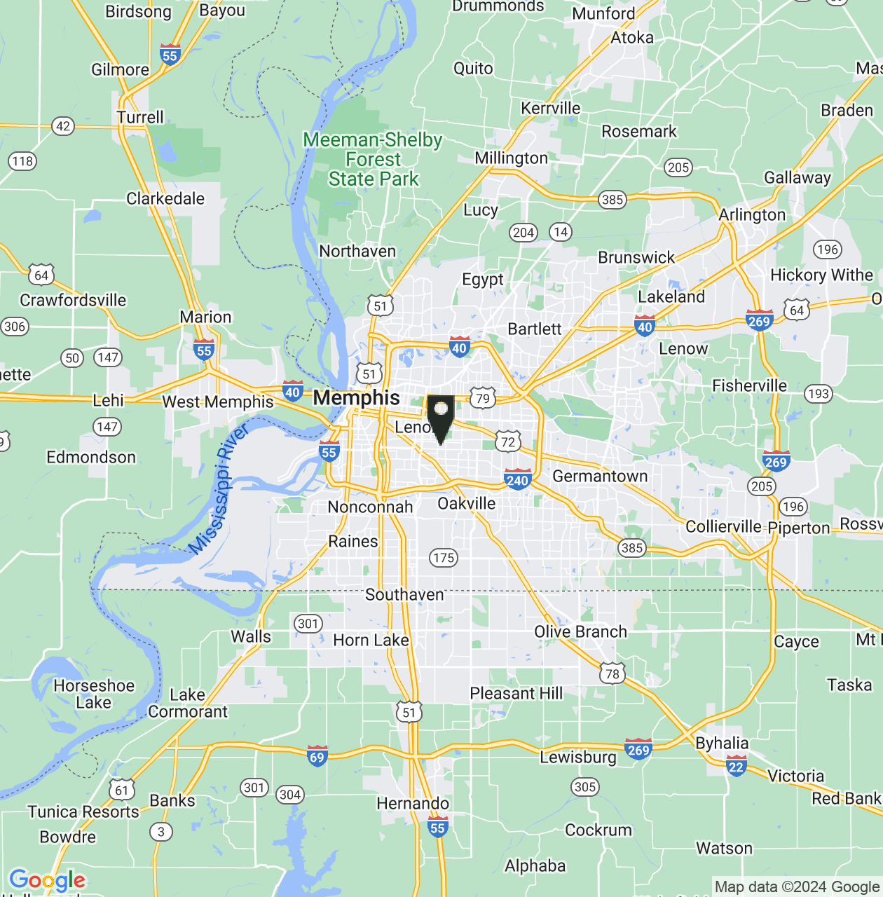 Map showing Memphis