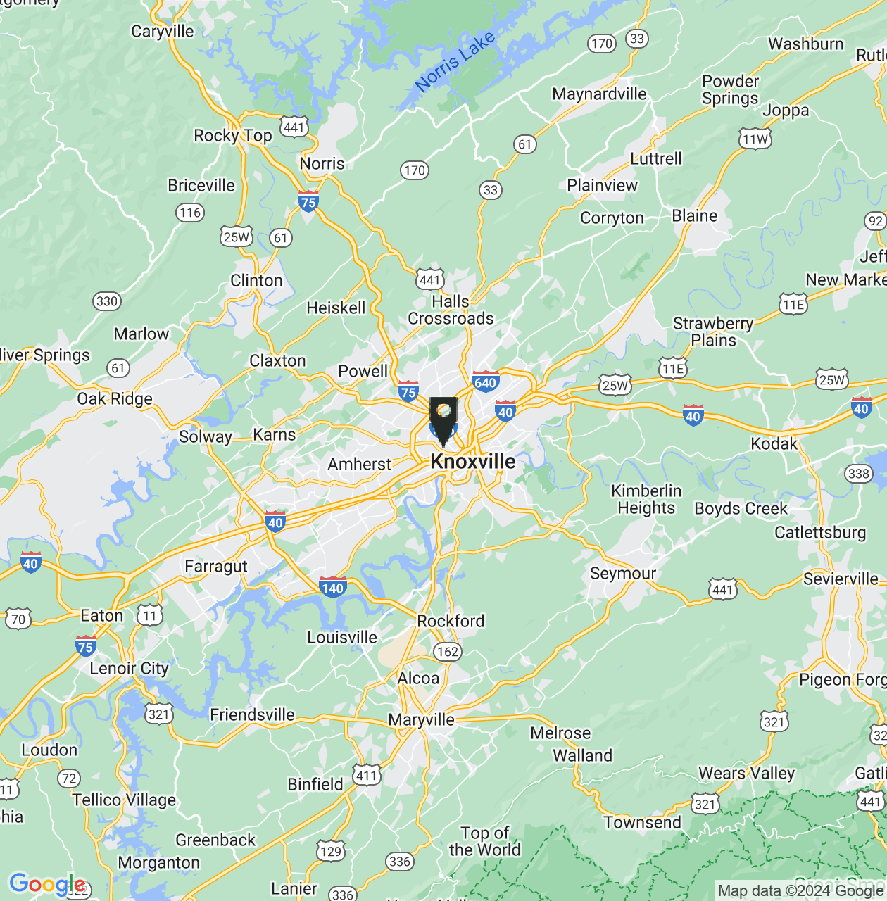 Map showing Knoxville