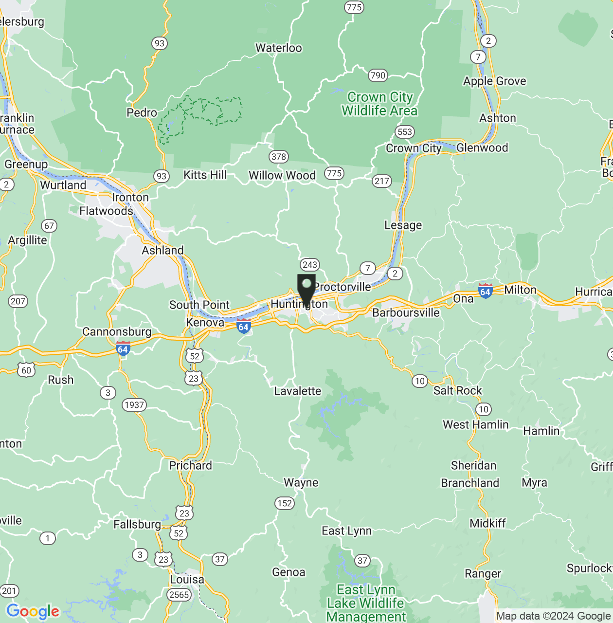 Map showing Huntington