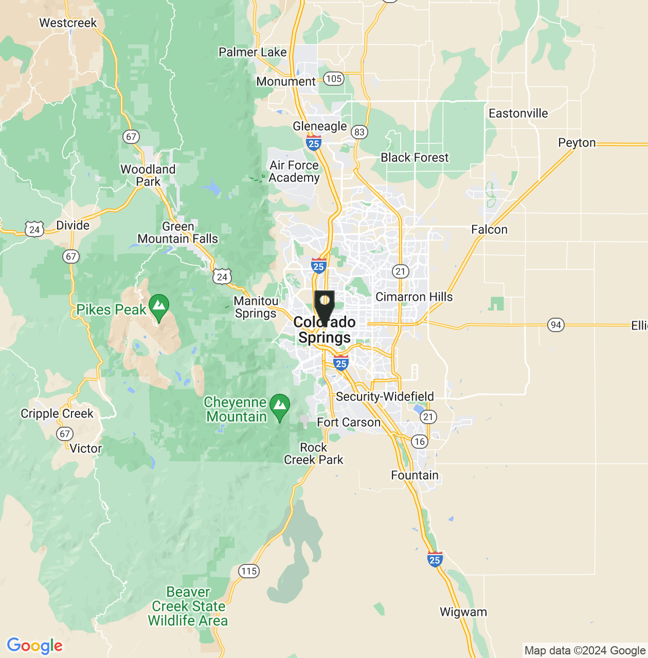 Map showing Colorado Springs