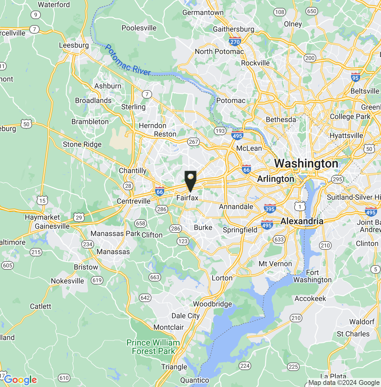 Map showing Fairfax County, Virginia