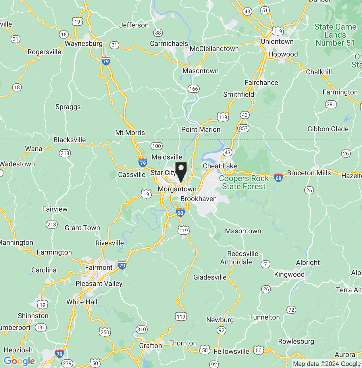 Map showing Morgantown