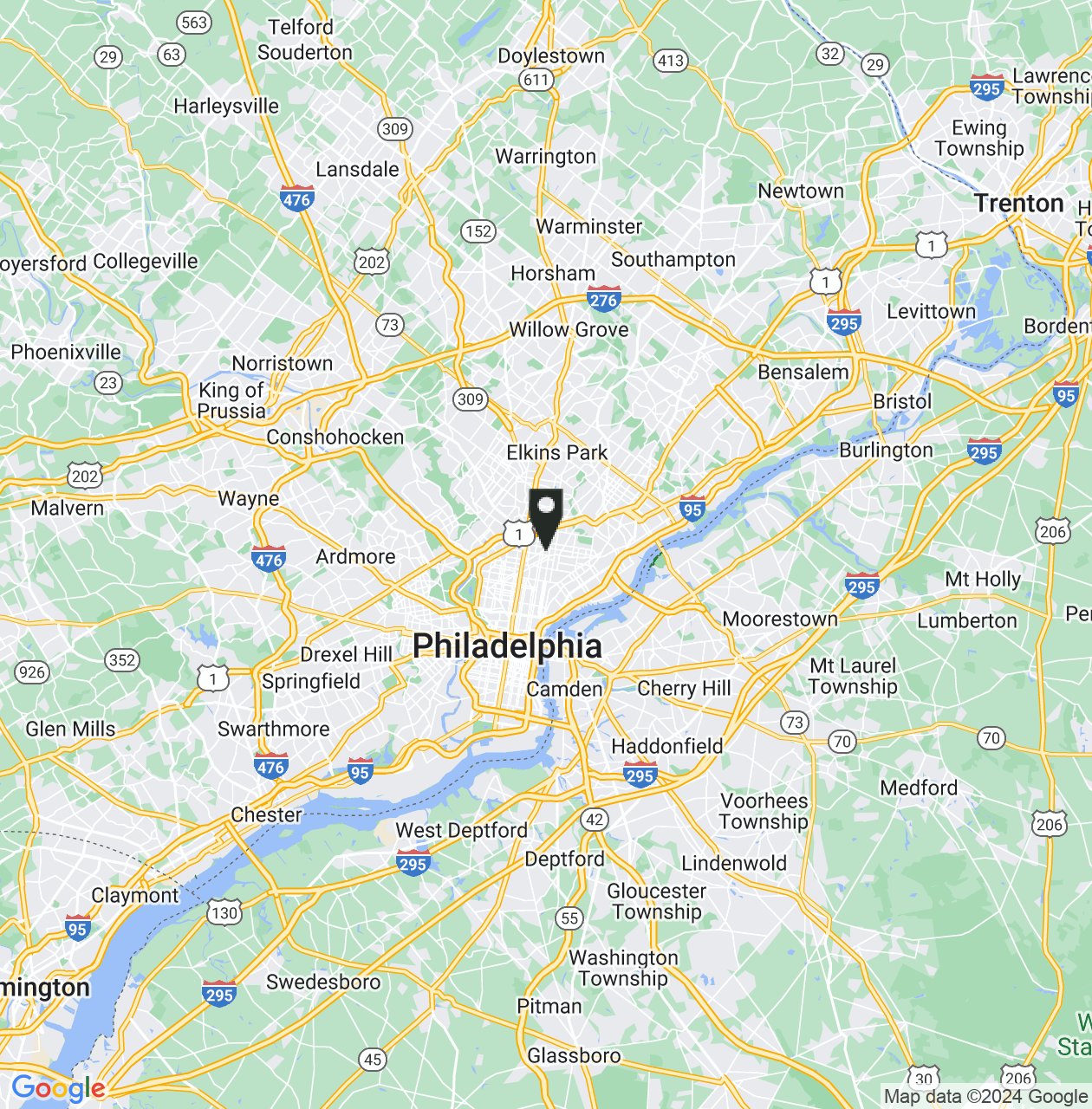 Map showing Philadelphia County, Pennsylvania