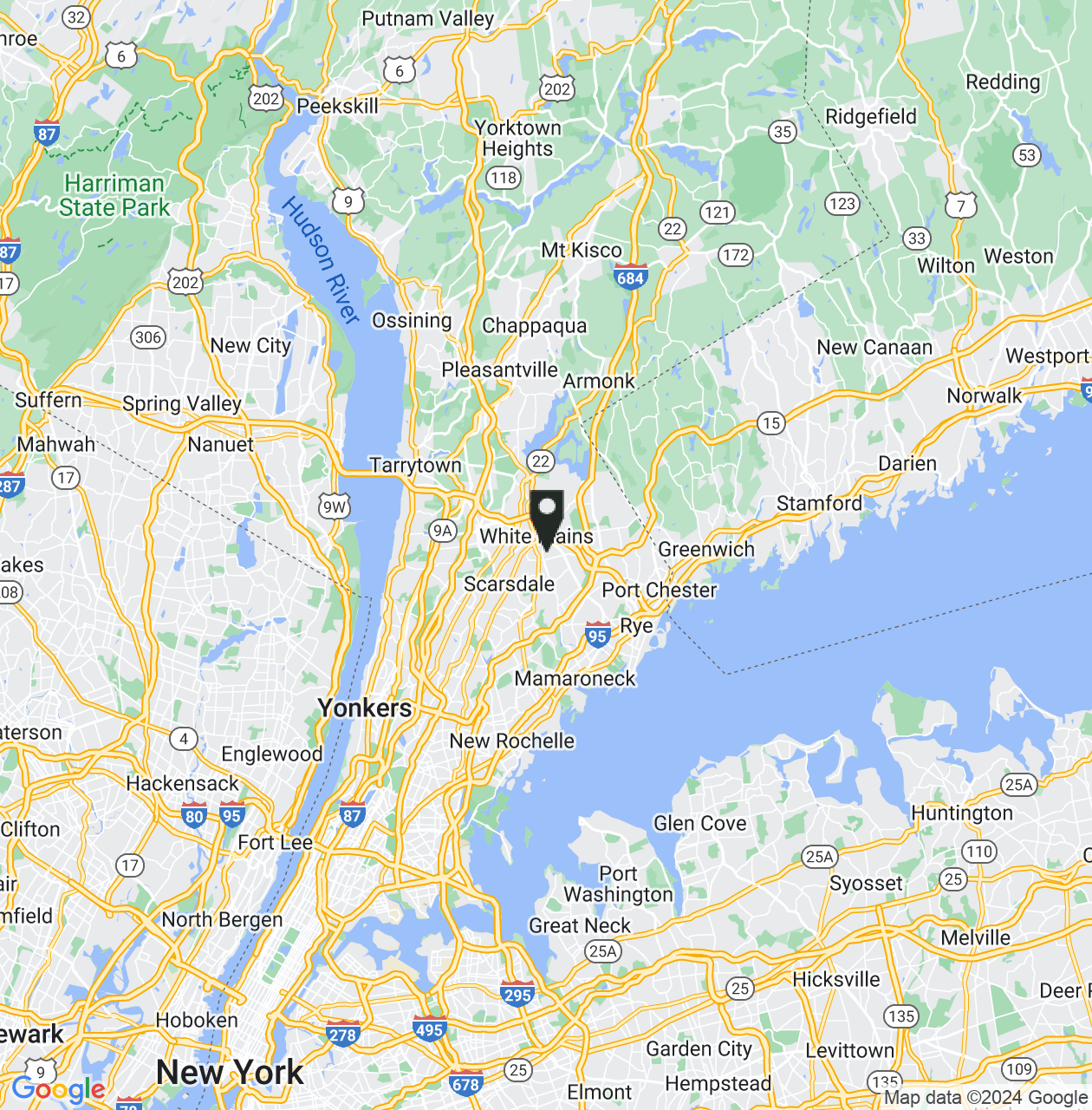 Map showing Westchester County, New York