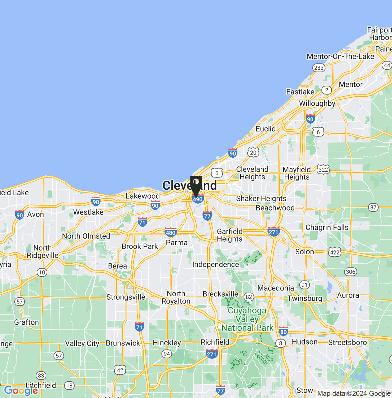 Map showing Cuyahoga County, Ohio
