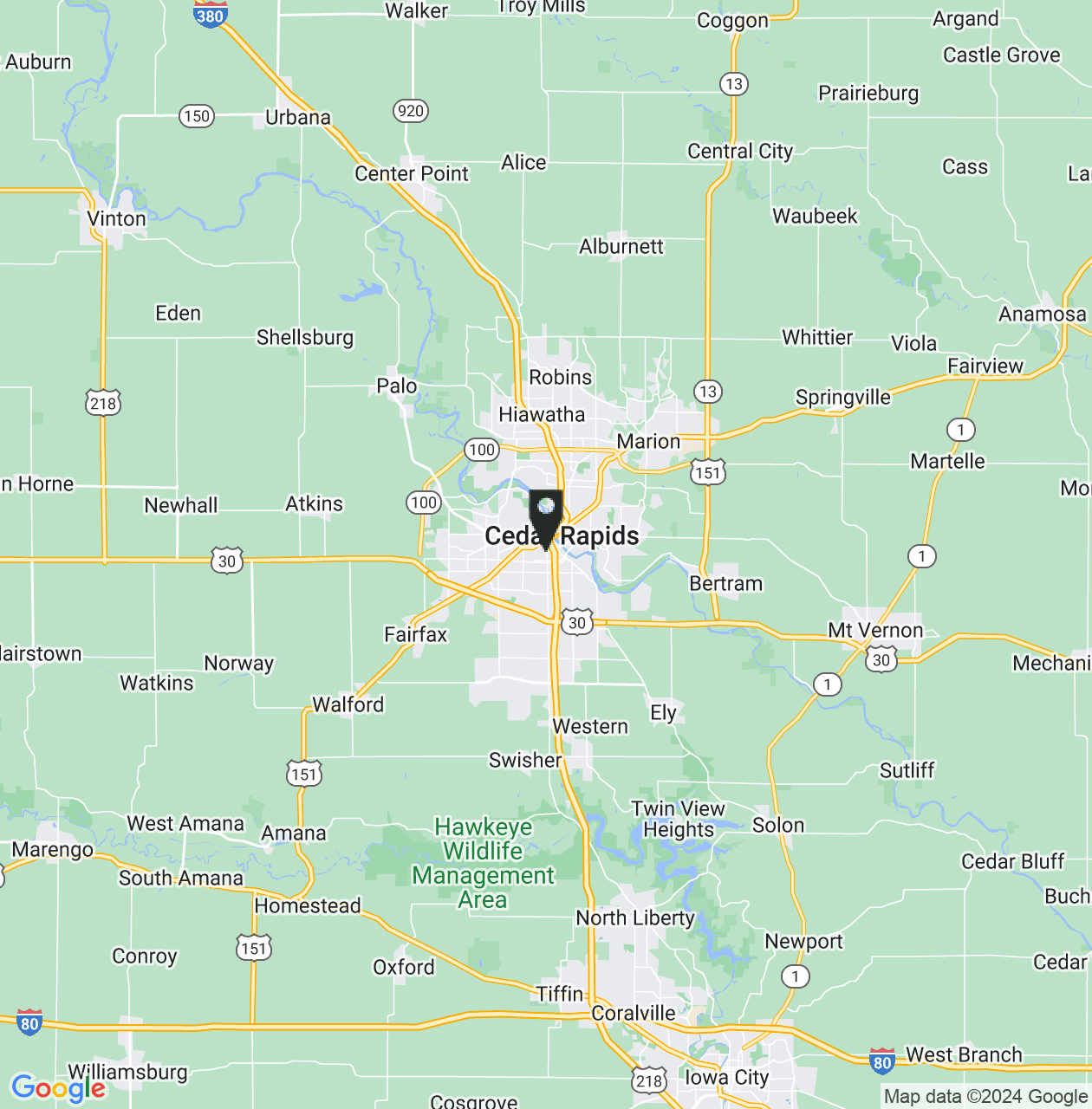 Map showing Cedar Rapids