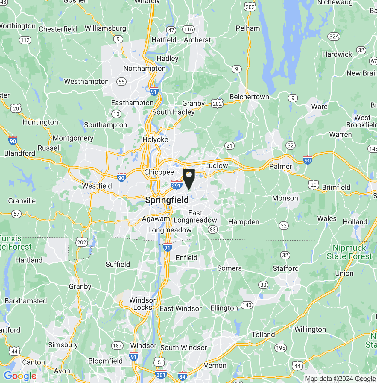 Map showing Hampden County, Massachusetts