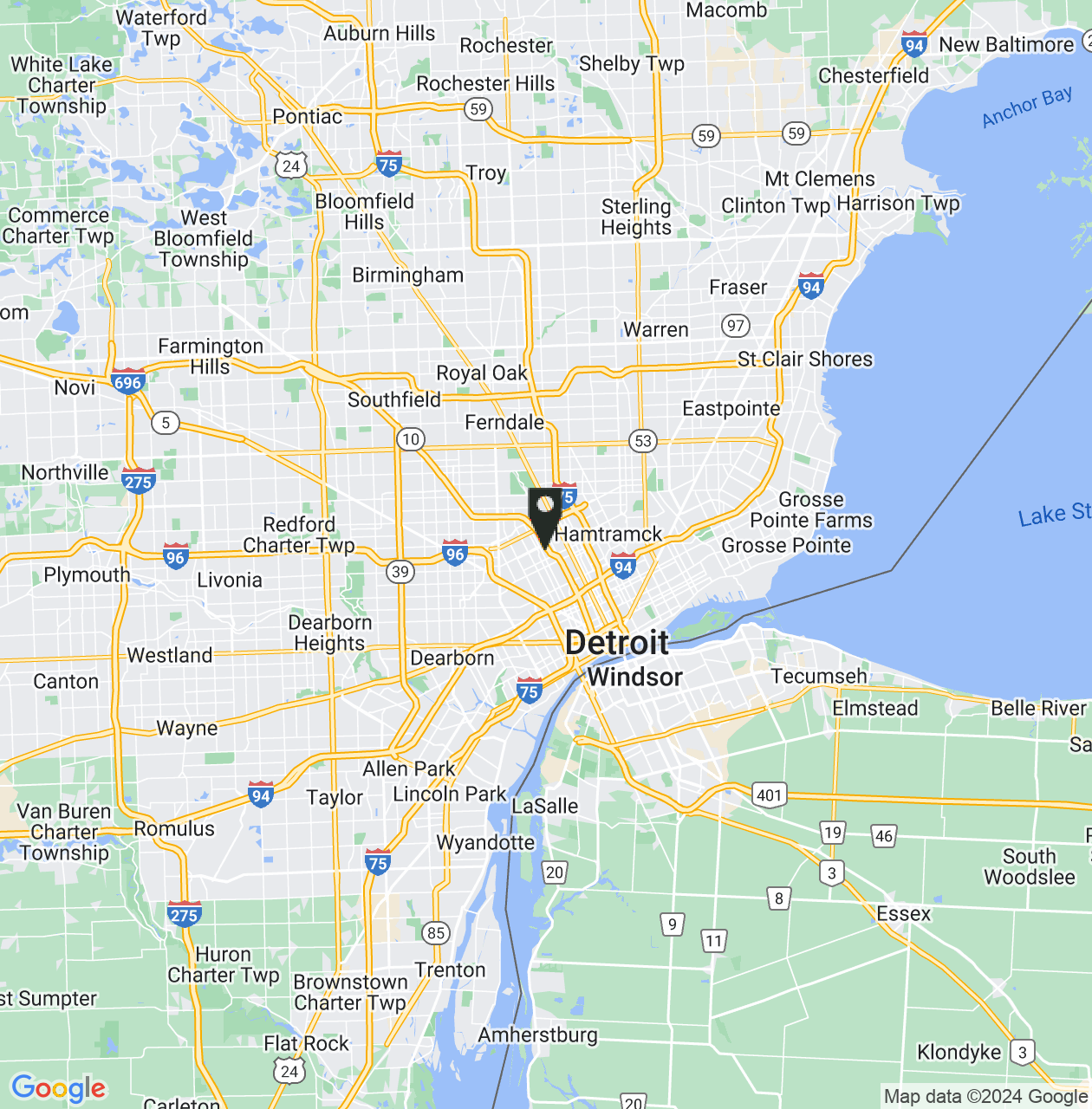 Map showing Wayne County, Michigan