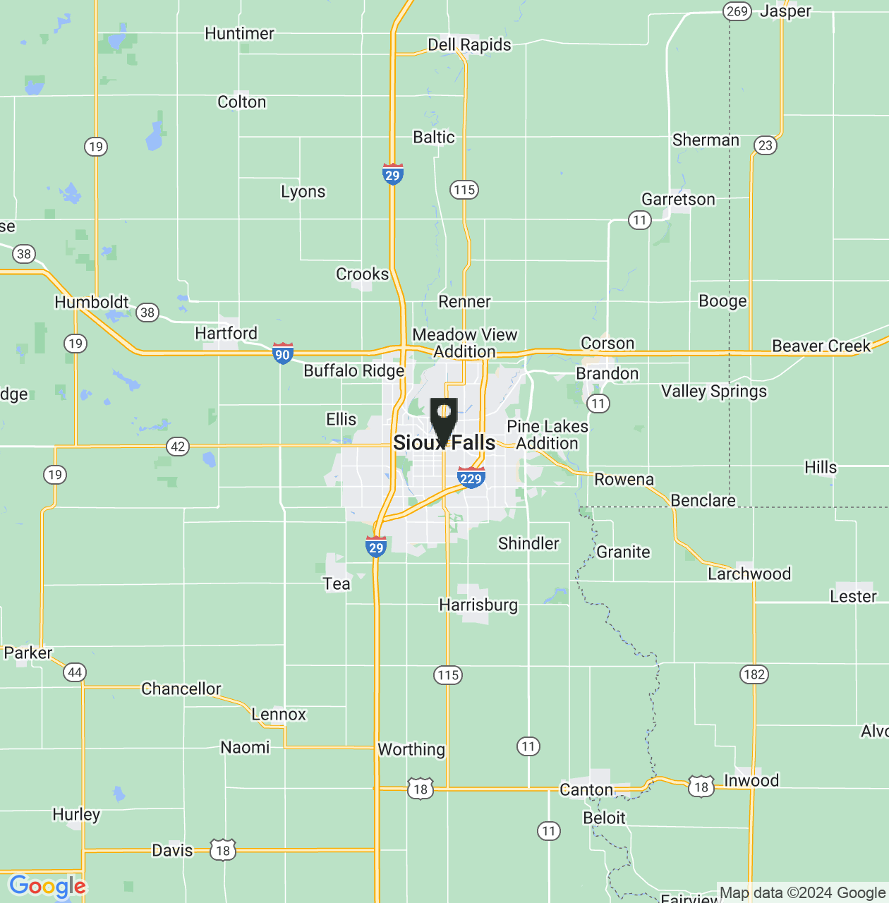 Map showing Sioux Falls
