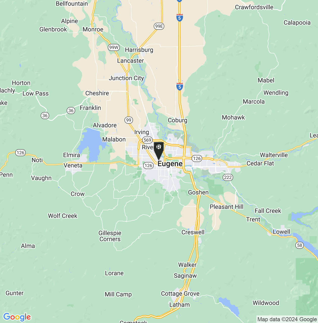 Map showing Eugene