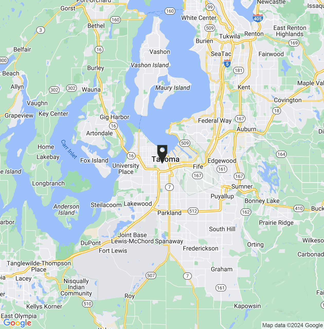 Map showing Tacoma