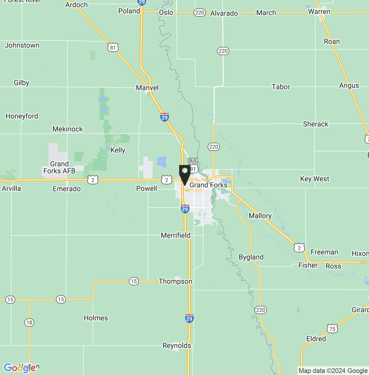 Map showing Grand Forks