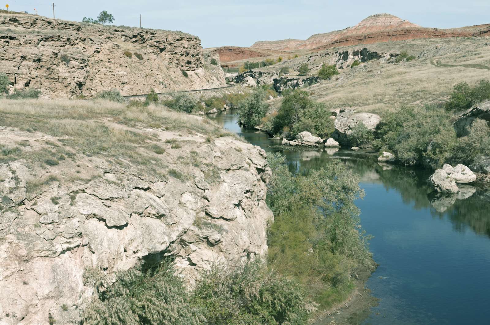 Railroad track follows course of Bighorn River in central Wyoming