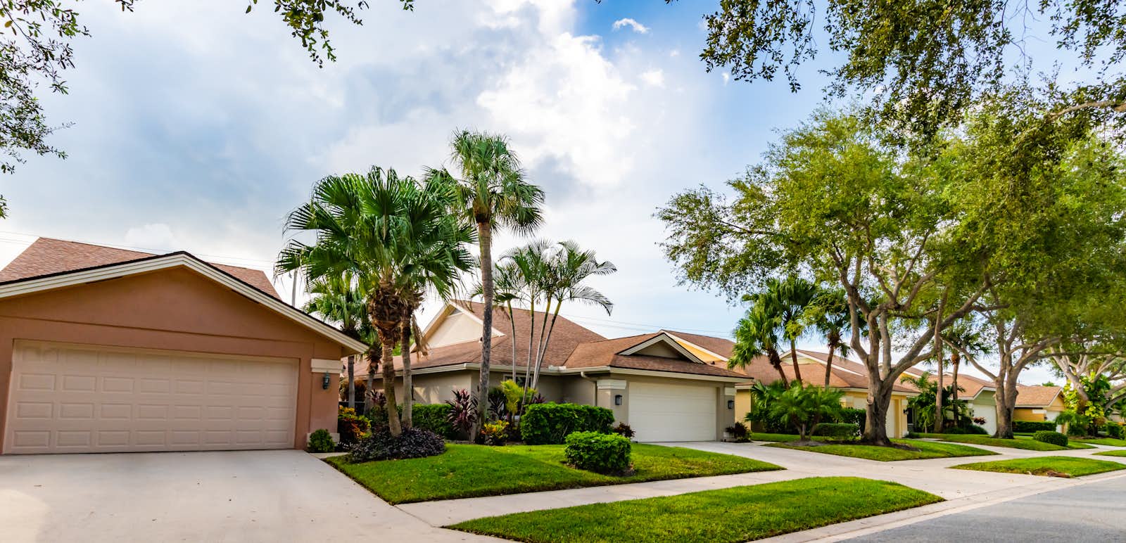 Row of single family homes in a suburban Florida neighborhood