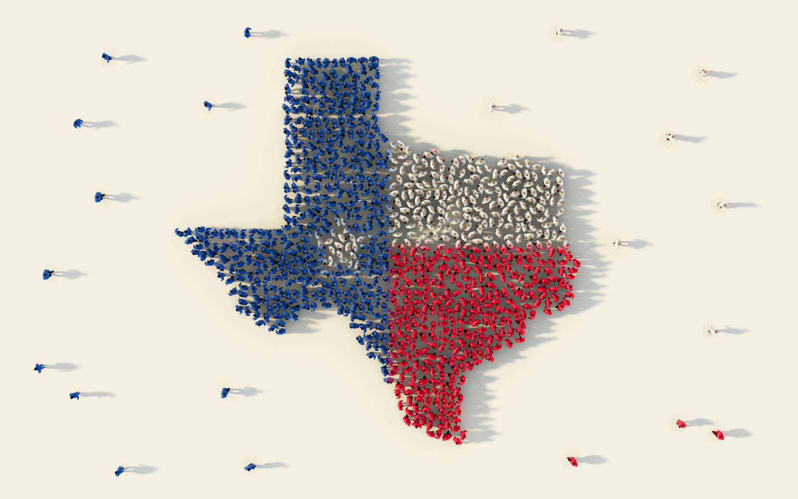 Large group of people forming Texas flag map